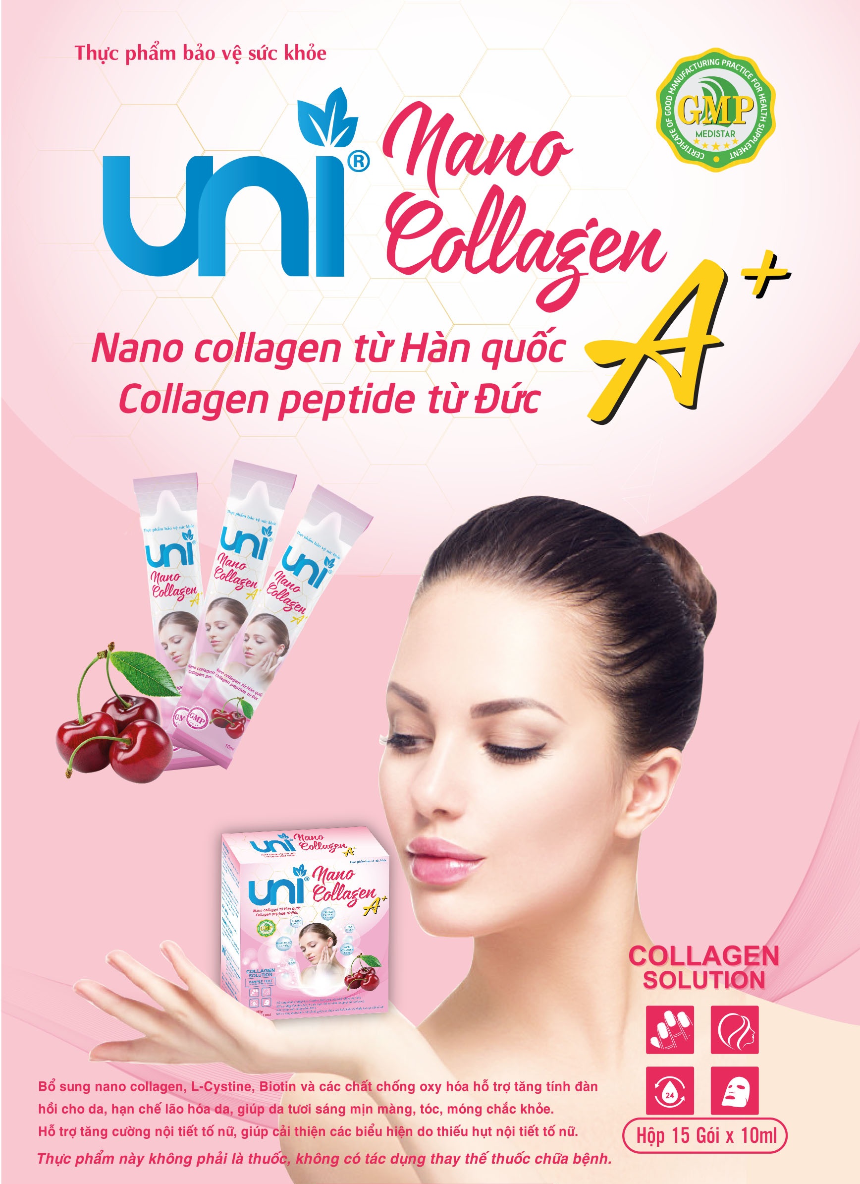 Uni Nano Collagen A+ làm đẹp da, tăng cường nội tiết tố – 15 gói